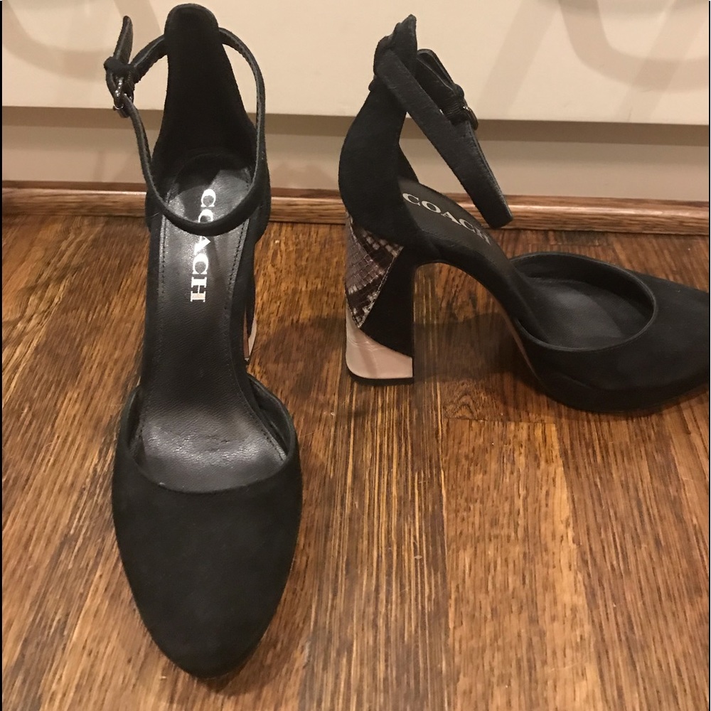 Coach suede and snake skin platform pump.
